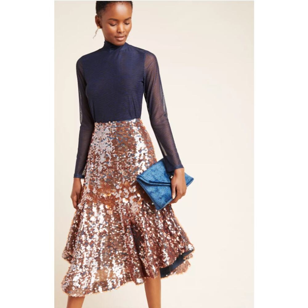 NWT Anthropologie Dhruv Kapoor Leonita Sequin Asymmetrical Skirt Size 0 - Picture 3 of 11